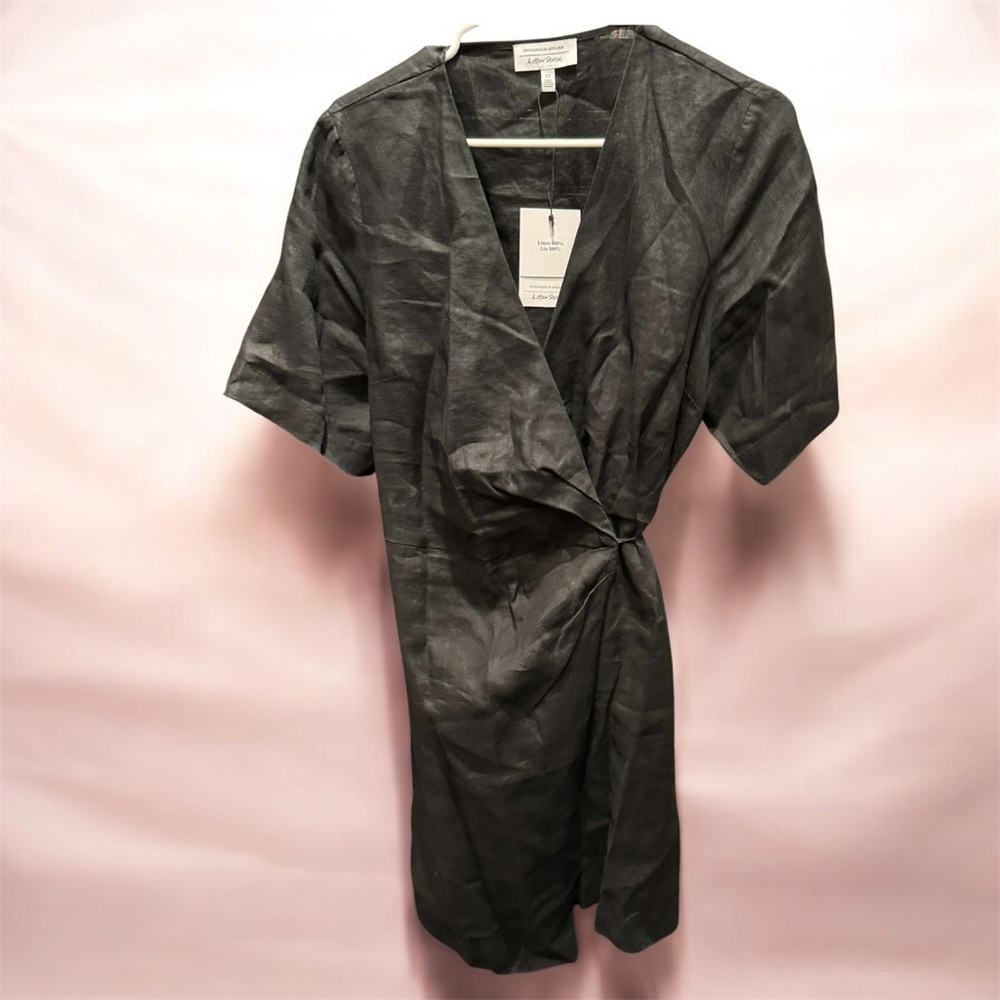 & Other Stories Charcoal Wrap Dress size 12 pit to pit 18in length 35in NWT